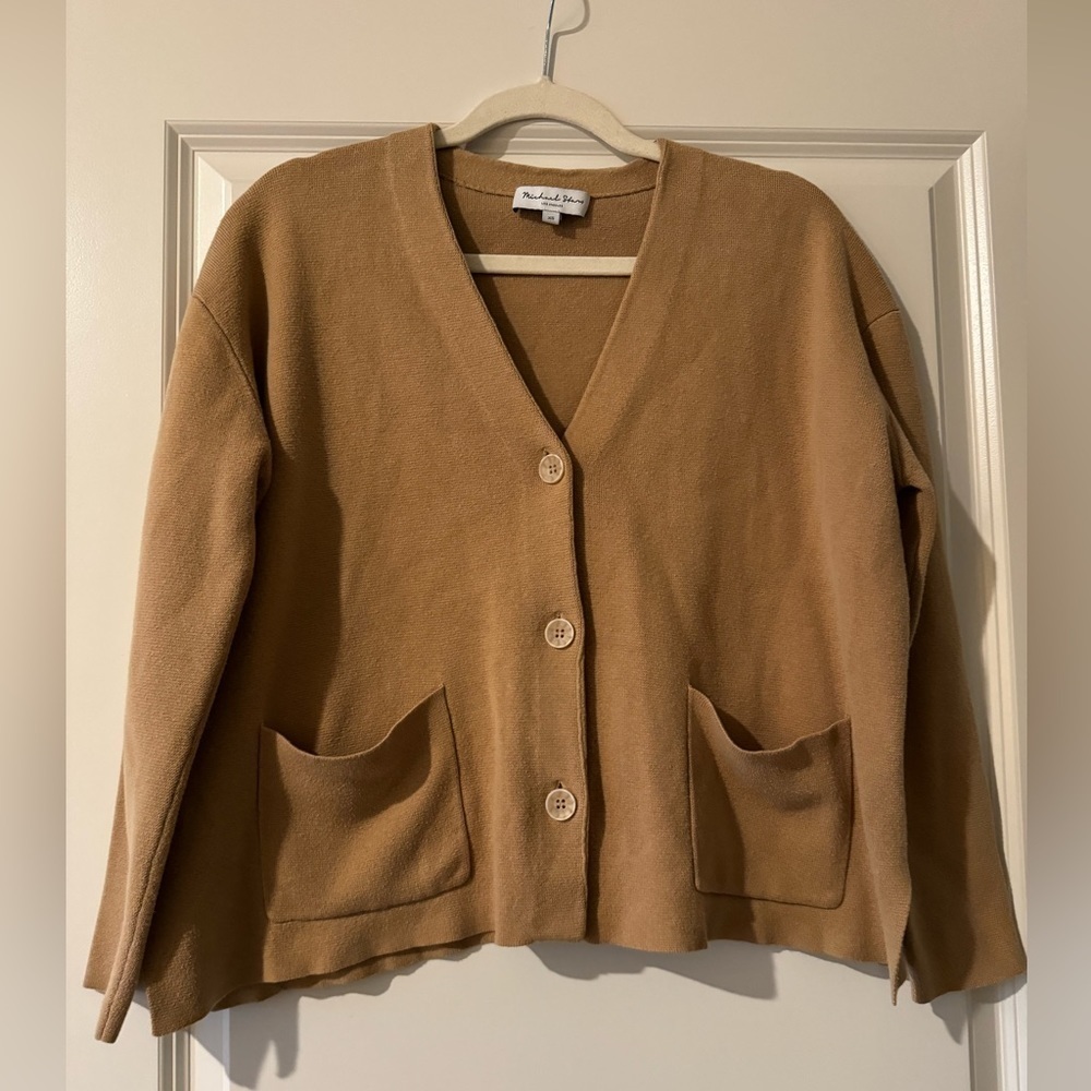 Michael Stars Milano Button Up V-Neck Dolman Cardigan Sweater Tan Size XS